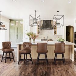 4X Dark Brown 26” Swivel Faux Leather Barstools 