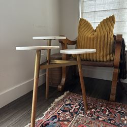 Marble Brass Wood Side Tables 