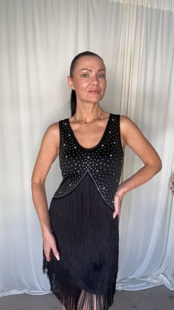 Black Rhinestone Fringe Latin Dance Dress – Size M