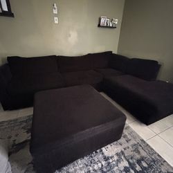 Black Sectional Couch With Ottoman  