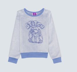 Girls Disney Stitch blue fuzzy sweatshirt