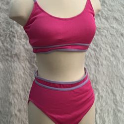 BMJL Pink Ribbed Women's two piece bikini set in size large 