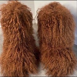 Brown Custom Shaggy Fur Boots Size 7.5-11 Message  True Size To Order