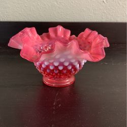 Vintage Fenton Hobnail Pink & White Opalescent Glass