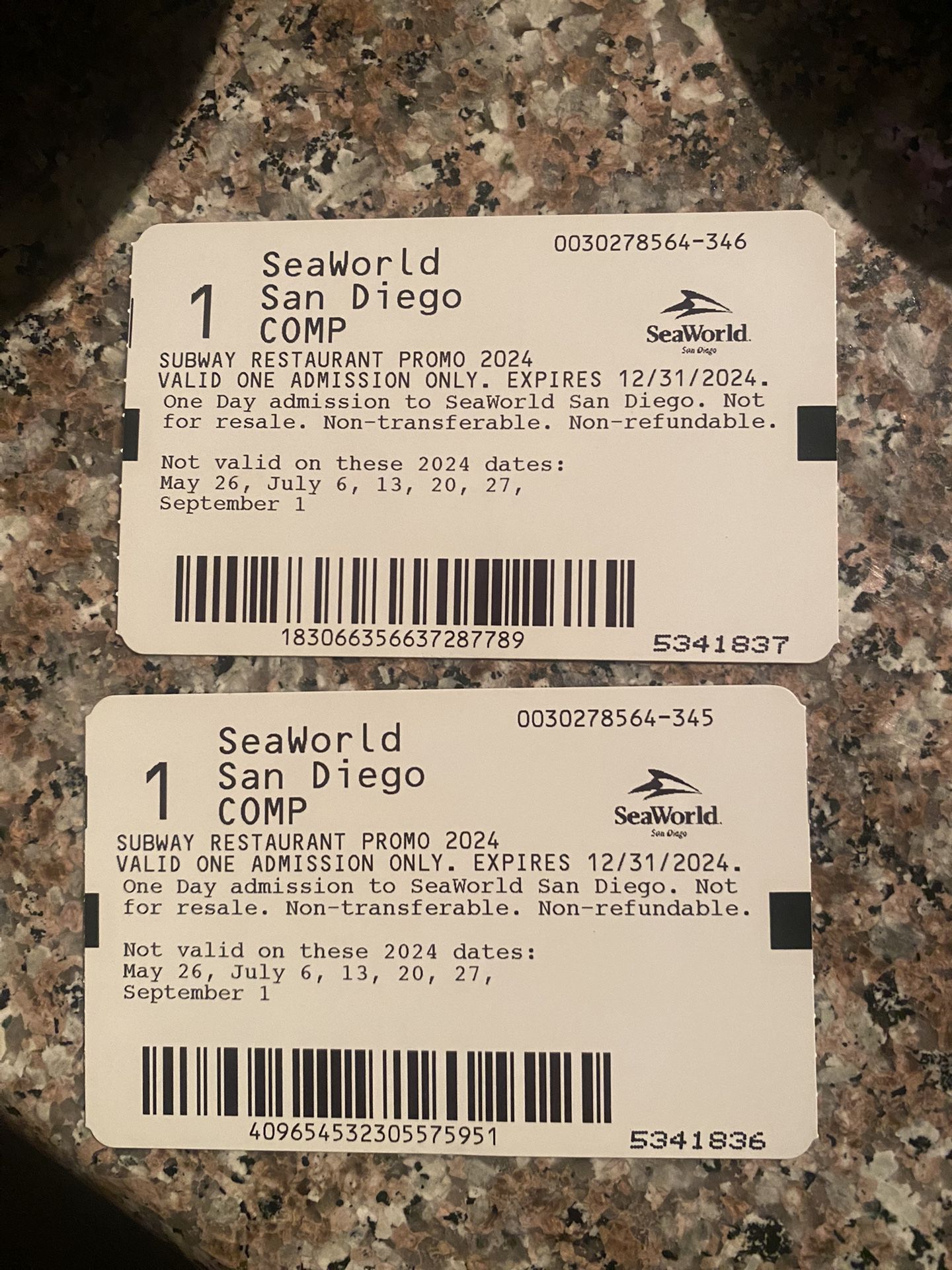 4 SEA WORLD TICKETS