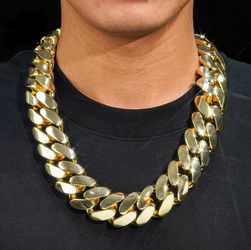 Cuban Chain 🔗 14k Gold Filled Miami Cuban Link 14mm 24INCH Chain Featuring Micro Pave Cubic Zirconia Double Safe Box Lock Clasp 