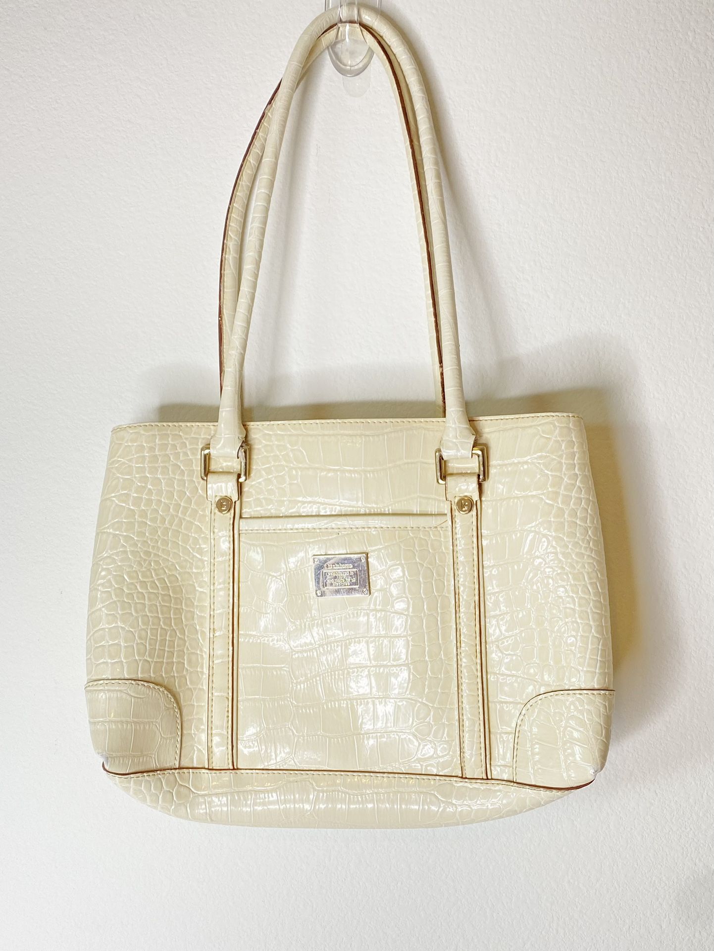 Liz Claiborne Purse Handbag Cream Off White Faux Croc Tote Satchel Shoulder Bag