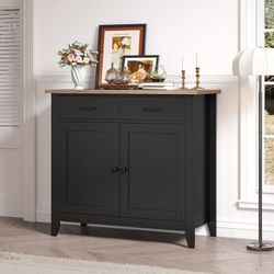 Entryway Cabinet, Kitchen Storage Cabinet，Farmhouse Buffet Sideboard with 2 Drawers & 2 Doors, Coffee Bar with Storage for Dining Room Living Room, Ba