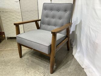 BAXTON STUDIOS MCM Style Walnut Base Chair with Grey Cushion