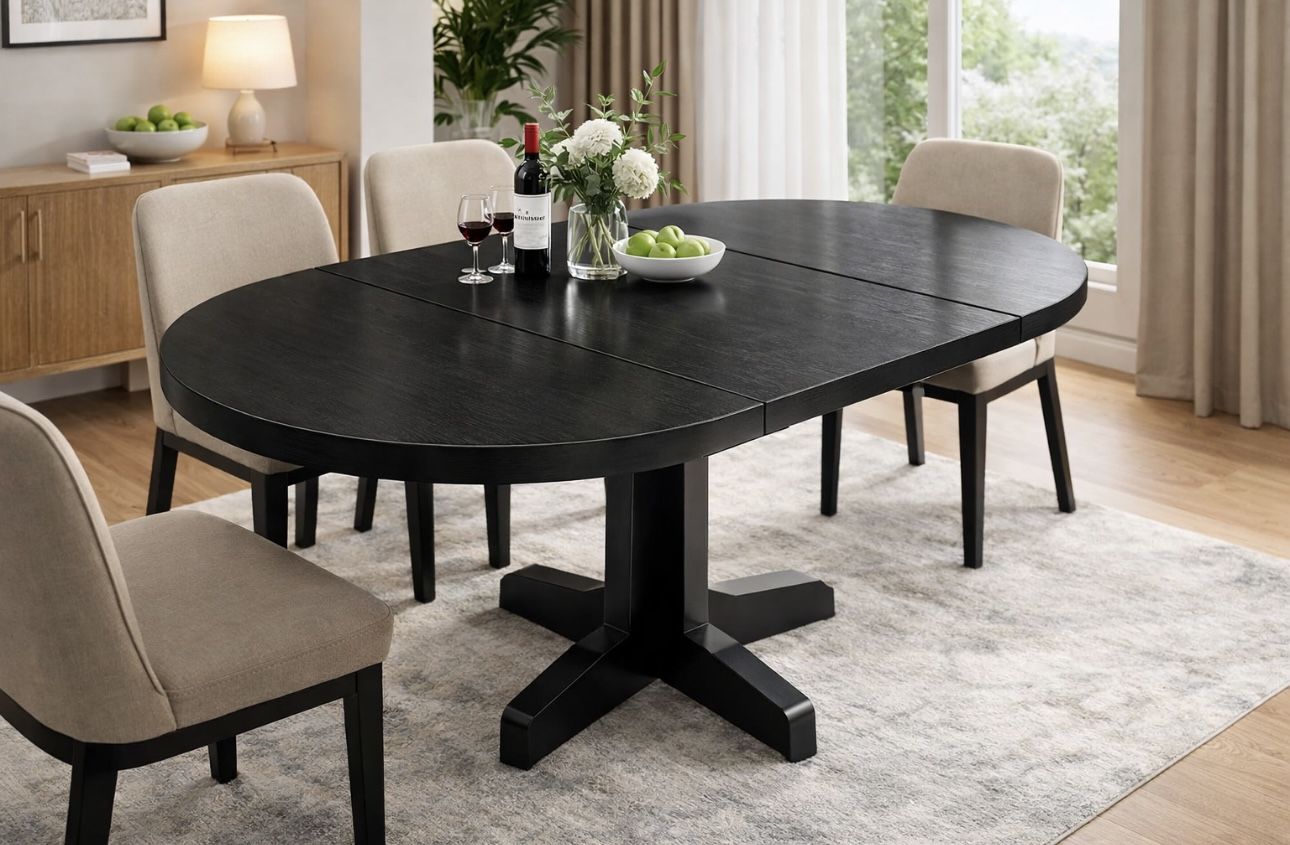 Extendable Oval Dining Table – Black Modern Table