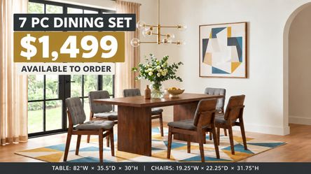 7-Piece Walnut Dining Set – Grey Velvet Chairs