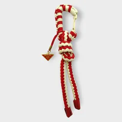 New Authentic Prada Red + Off-White Striped Cord Bag Pendant Keychain Snap Hook