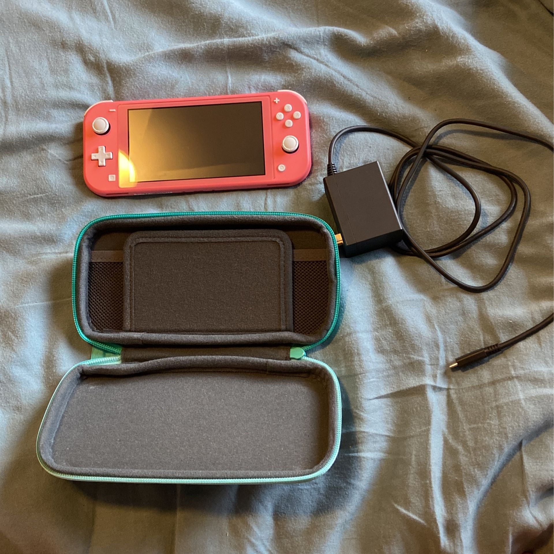 Switch Lite Coral With Animal Crossing Case And Charger 