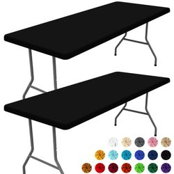 Moosfor Spandex 5 Foot Rectangle Table Cloth 2 Pack, Elastic Fitted Tablecloths For Picnic, Stretch Washable Patio Table Cover For Outdoor, Camping, B