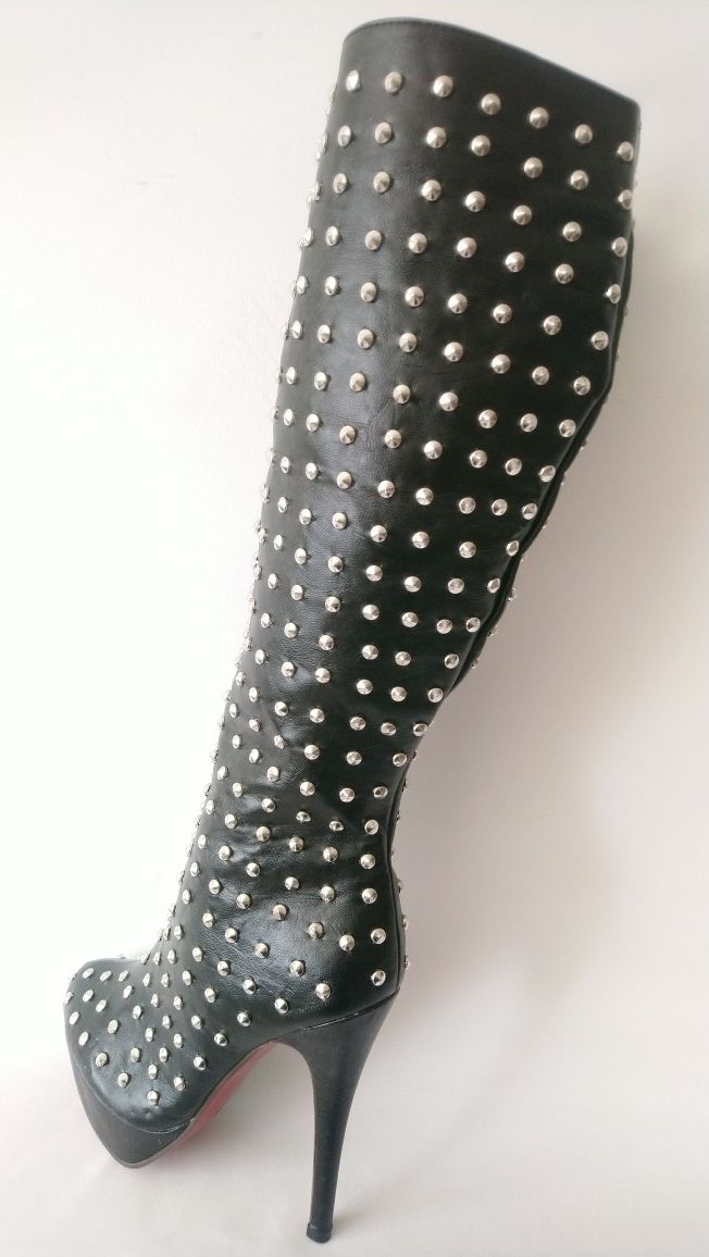 Women's Black Studded Knee High Boots Size 9