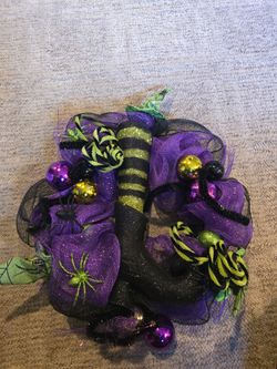 Halloween Witch Boot Deco Mesh Wreath