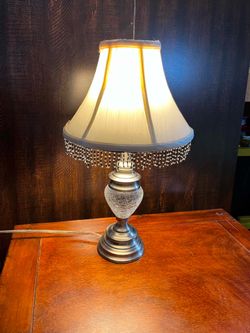 Decorative Table Lamp with Beaded Shade & Crackle Glass Accent