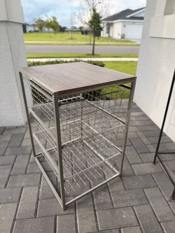 3-Tier Wire Basket Storage Cart with Wood Top
