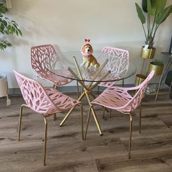 Pink Gold Dining Chairs And Table Set For 4