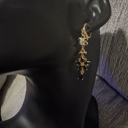 Gold and Black Crystal Drop Earring