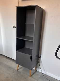 Gray Standing Shelf, With Drawer Compartment, Home Decor