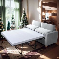2-in-1 Full Size Pull Out Sofa Bed, Velvet Loveseat with Folding Mattress, Sleeper Sofa for Living Room/Small Spaces (Full,Light Grey)