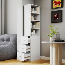 KEIKI 70.87" H Display Storage Cabinet with 4-Tier Shelf, 3 Side Drawers, Modern Wooden Tall Booksh