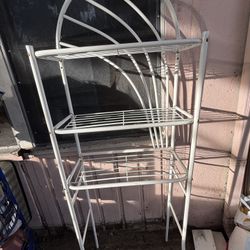 used, white, metal, 3-tier over-the-toilet storage rack