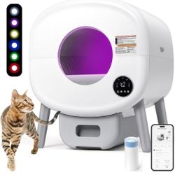 Self Cleaning Cat Litter Box: Extra Large Automatic Litter Box for Multiple Cats, Odor-Free, App-Controlled, Ambient Light Waste Disposal