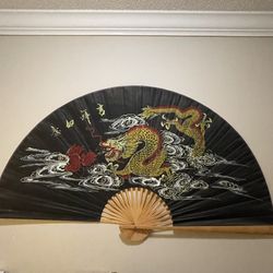 1 X Large 60" Folding Wall Fan - Dragon - Original Hand-painted