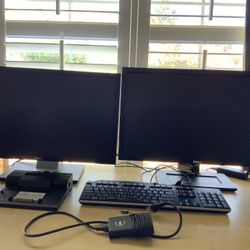 (2) Dell 24” Monitors, Dock, Charger, And Keyboard