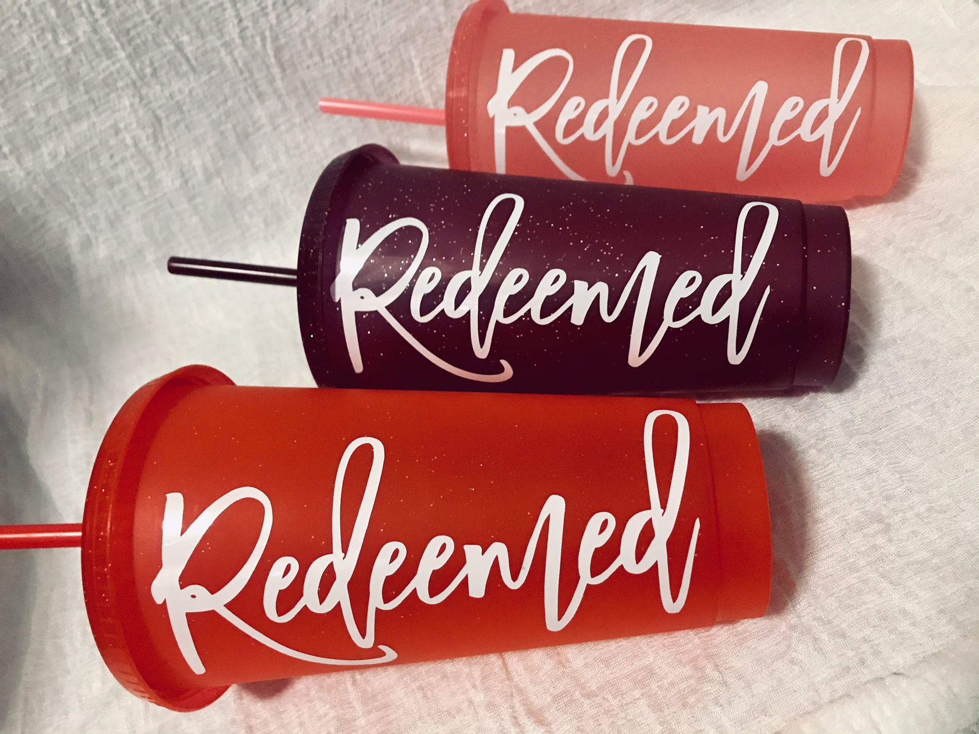 “Redeemed” Handmade Glitter Tumbler Cups