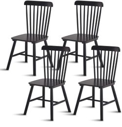 Dining Chairs Set of 4 Vintage Kitchen Chairs Windsor Chairs with Solid Wood Legs Farmhouse Country Style, Black