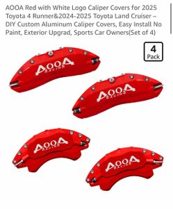 AOOA Red with White Logo Caliper Covers for 2025 Toyota 4 Runner&2024-2025 Toyota Land Cruiser – DIY Custom Aluminum Caliper Covers, Easy Install No P