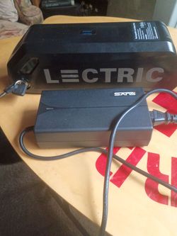 Lectric trike battery and charger.