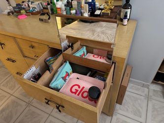 Vintage Wood Vanity Dresser with Mirror