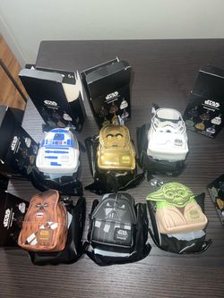 COMPLETE SET Star Wars Loungefly Bag Charm Keychains Yoda Darth Vader R2-D2 Chewbacca Stormtrooper