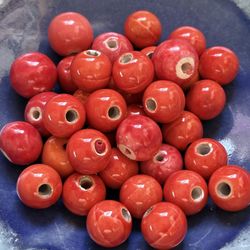 Glazed Porcelain Beads (10 Beads)  Large Hole (5–6 mm) Red Coral Orange DIY Jewelry Macramé