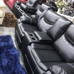Leather Sectional Black 