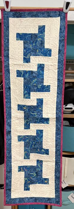 Handmade Quilted Table Runner – 56” x 18” – Abstract Floral Design