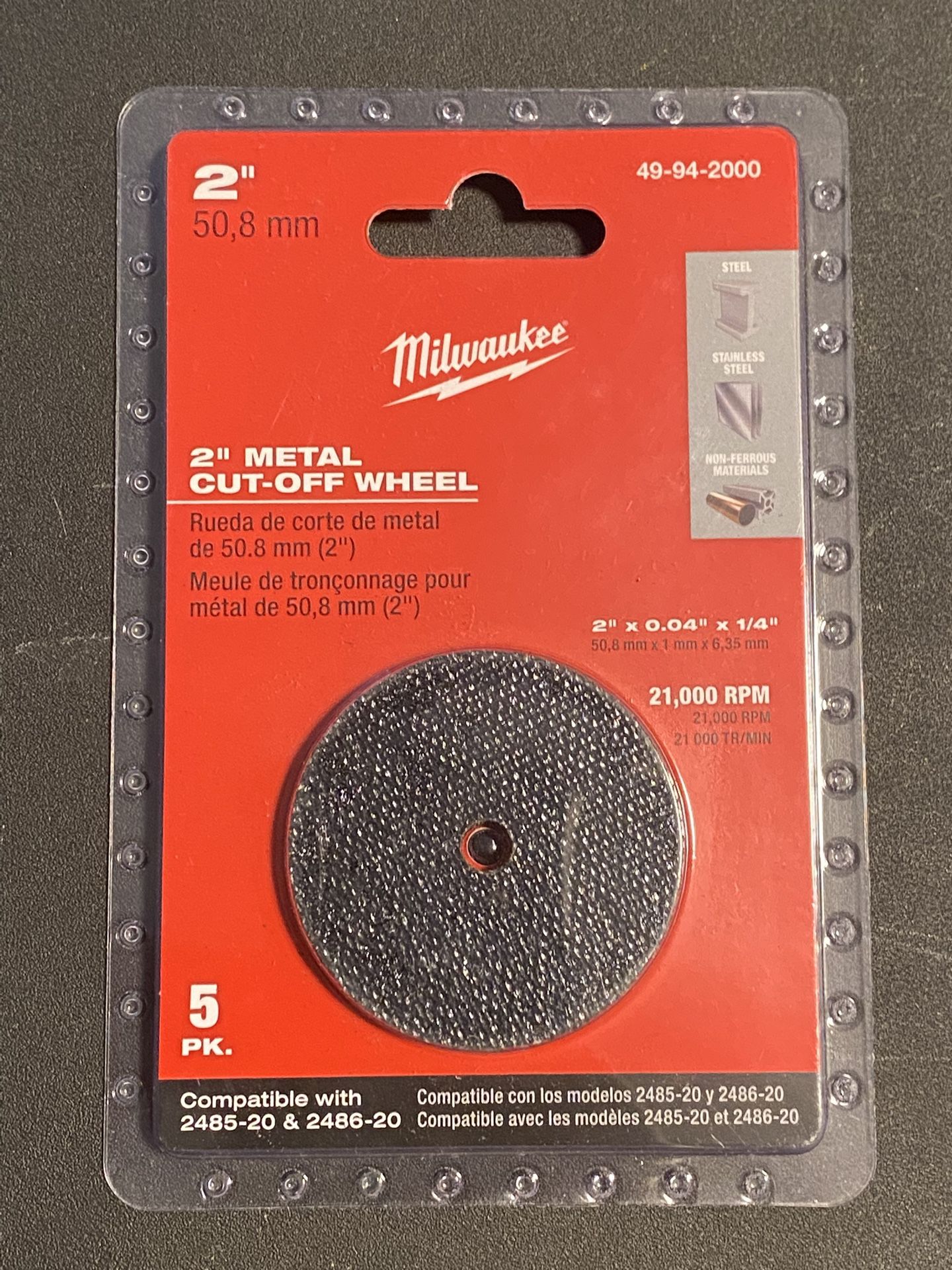 Milwaukee 2 in. x 0.040 in. x 1/4 in. Metal Cut Off Wheels (5-Pack)