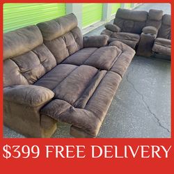 Brown recliner Sofa and Loveseat with STORAGE & CUP HOLDERS COUCH SET sectional couch sofa recliner (FREE CURBSIDE DELIVERY)