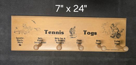 Vintage Tennis Togs Wooden Wall Hook Rack