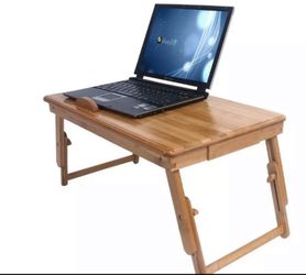 Portable Bamboo Laptop Desk Table Folding Breakfast Bed Serving Tray + Drawer
