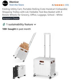 Folding Utility Cart, Portable Rolling Crate Handcart Collapsible Shopping Trolley with Lid, Foldable Tool Box Basket with 4 Rotate Wheels for Grocery