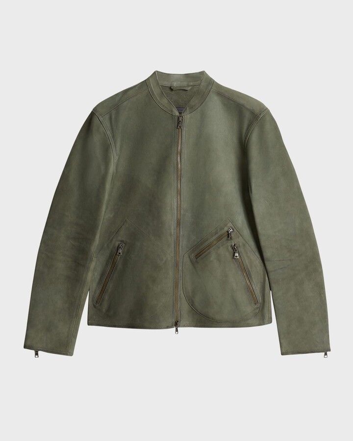 John Varvatos Corbin Leather Jacket Size 56 FIT TO SIZE L - Dark Moss RETAIL $898