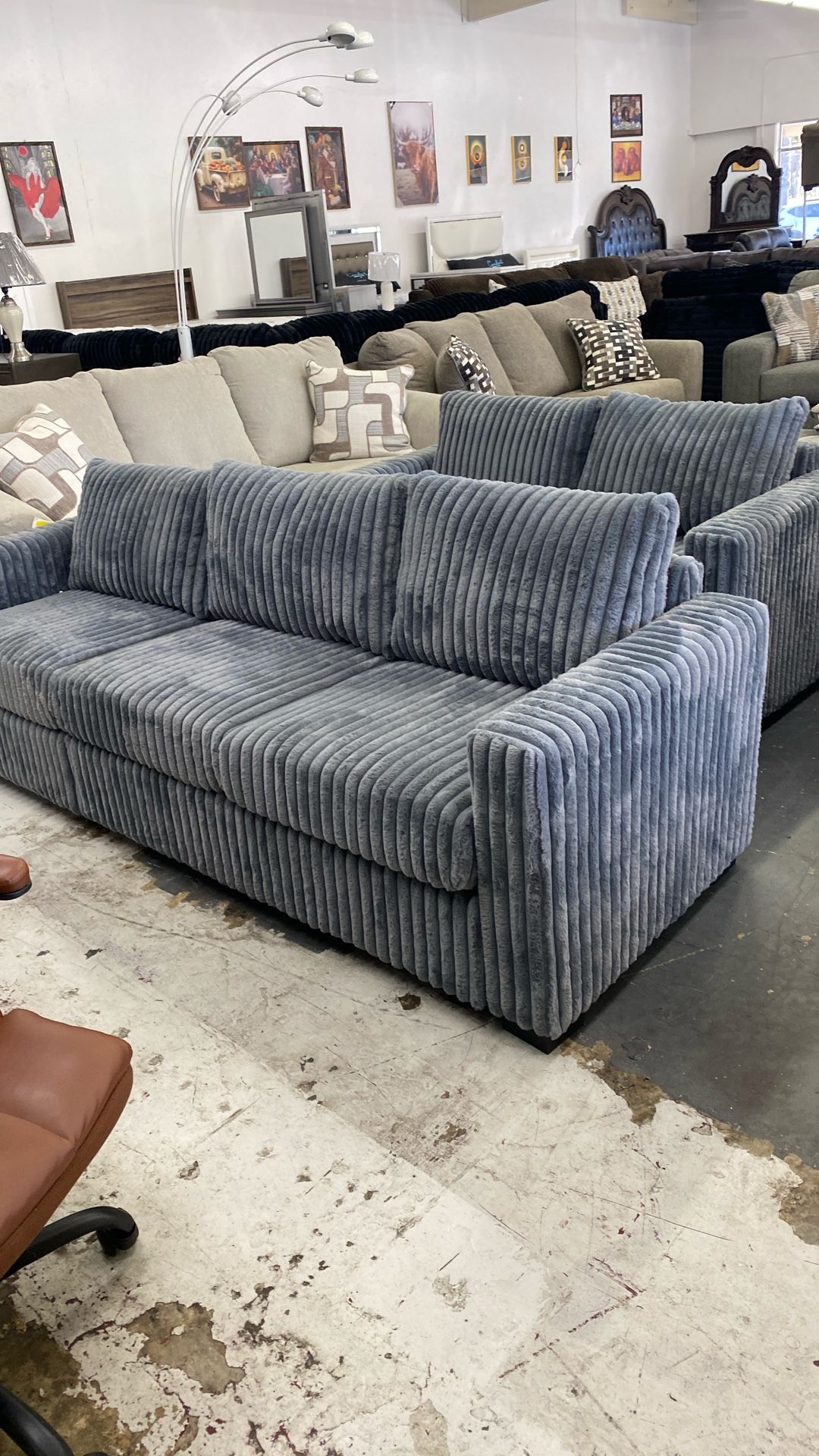 Coastal Outlet Deal New Grey Living room Set Plushy Plush Cord New 2 Piece