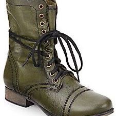 Steve Madden Troopa Leather Combat Army Green Lace UP Boots size 10 
