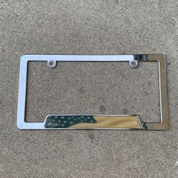 License Plate Frame Chrome With Us Flag