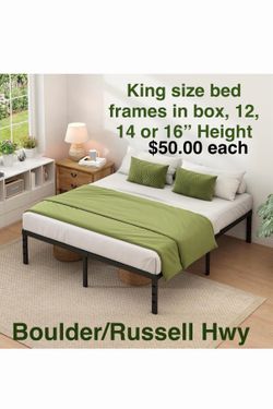 Metal Platform king Bed Frame 12, 14, or 16” Tall. Russell/Boulder area
